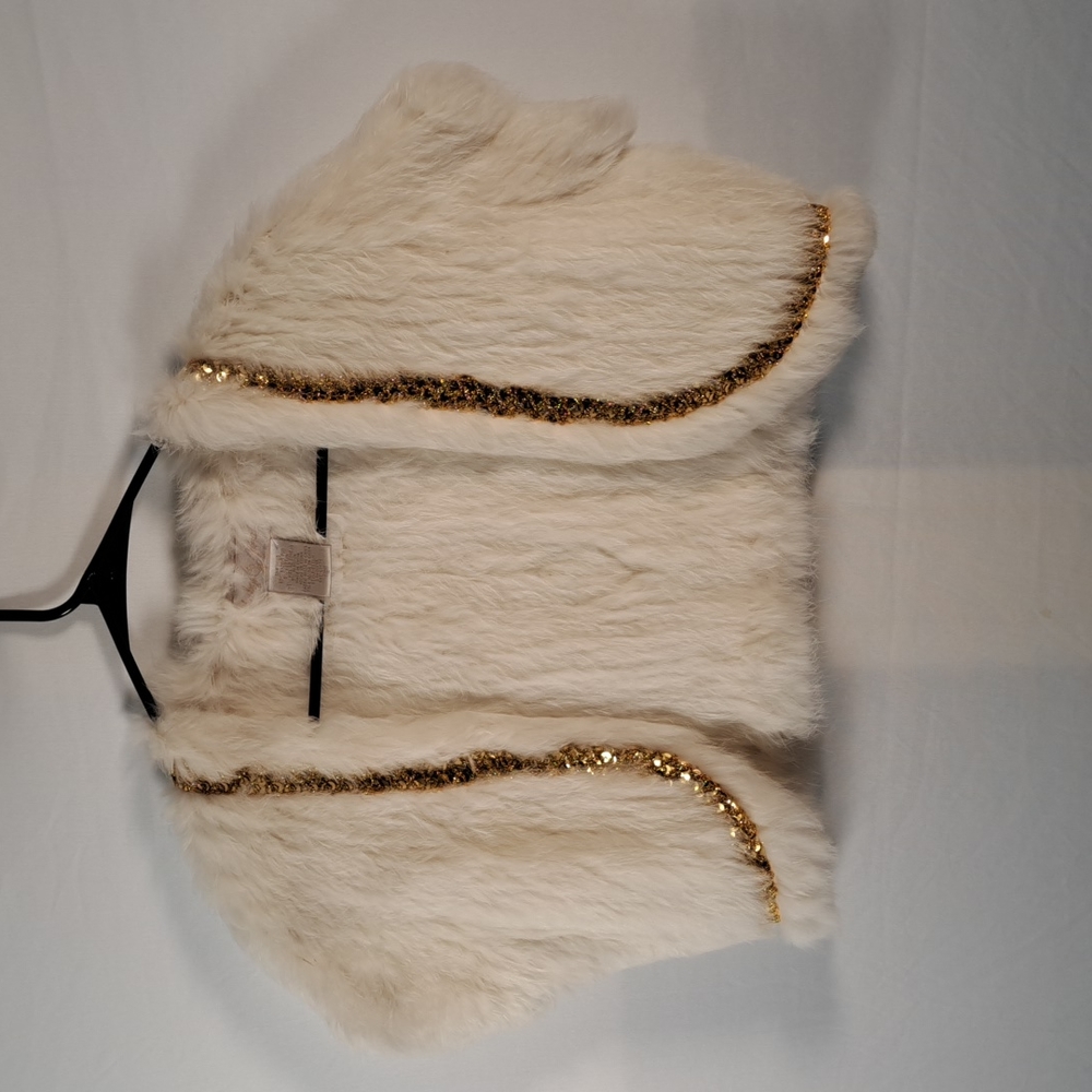 Baby Phat Faux Fur Bolero Jacket with Decorative Gold Trimming.  Size Small